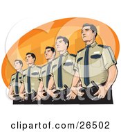 Clipart Illustration Of A Line Of Proud Male Police Officers Standing In Uniform by David Rey