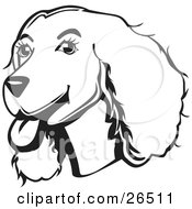 Poster, Art Print Of Friendly Cocker Spaniel Dog With Its Tongue Hanging Out Of Its Mouth Black And White