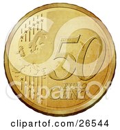 Clipart Illustration Of A Gold 50 Cent Euro Coin With A Map And Stars by beboy