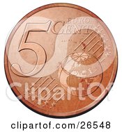 Clipart Illustration Of A Bronze 5 Cent Euro Coin With A Globe And Stars by beboy