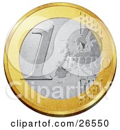 Clipart Illustration Of A Gold And Silver 1 Euro Coin With A Partial Map And Stars