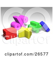 Clipart Illustration Of Colorful Red Pink Yellow Green And Blue Percentage Equals Multiplication Addition And Subtraction Symbols