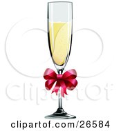 Clipart Illustration Of A Tall Glass Champagne Flute With Bubbly Liquor And A Red Bow