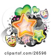 Clipart Illustration Of A Group Of Stars Female Silhouettes Beverages Film Hearts Music Notes And Theater Masks by NoahsKnight #COLLC26596-0064