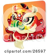 Clipart Illustration Of A Chinese New Year Lion Dance Head Costume With Green Red And Black Eyes And A Green Nose by NoahsKnight #COLLC26597-0064