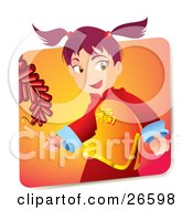 Clipart Illustration Of A Pink Haired Japanese Girl In Cultural Clothes Holding A Lighter And Igniting Firecrackers On New Years by NoahsKnight