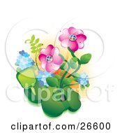 Clipart Illustration Of A Unique Home Made Of A Mound Of Grass With Two Pink Flowers In A Garden by NoahsKnight #COLLC26600-0064