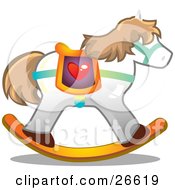 White Rocking Horse Unicorn With Brown Hair And A Heart Saddle