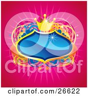 Clipart Illustration Of A Blue Crest With Golden Borders And A Crown Over A Star Heart And Circle Background On Pink by NoahsKnight #COLLC26622-0064
