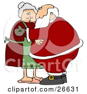Poster, Art Print Of Santa And Mrs Claus Embracing Each Other In A Hug