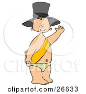 Clipart Illustration Of A Happy White New Years Baby Wearing A Sash Diaper And A Hat And Waving
