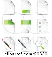 Poster, Art Print Of Collection Of Nine Letters And Files With Check Lists Magnifying Glasses Pens And Pencils
