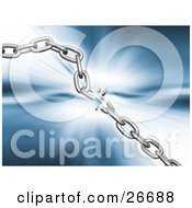 Clipart Illustration Of A Silver Chain Snapping Under Pressure Over A Bursting Blue Background by KJ Pargeter