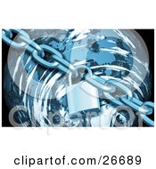 Poster, Art Print Of Strong Chain And Padlock Surrounding A Blue Planet