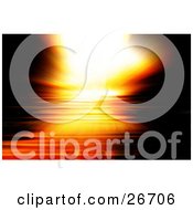 Clipart Illustration Of A Burst Of Bright Orange Light Over A Rippling Surface Resembling A Sunset
