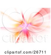 Clipart Illustration Of A Burst Of Pink Red Yellow And Orange Light Over White by KJ Pargeter