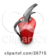 Clipart Illustration Of A Red Fire Extinguisher With A Black Handle On A White Background