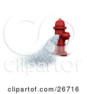 Red Fire Hydrant Gushing Water Onto The Street