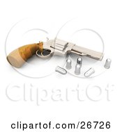 Poster, Art Print Of Wooden Handled Hand Gun Resting Beside Bullets