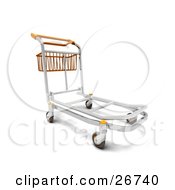 Metal Luggage Trolley With A Basket In An Airport