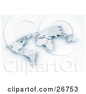 Poster, Art Print Of 3d World Map Of Pale Blue Continents Popping Out Of A White Background
