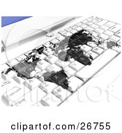 White Laptop Computer Keyboard With A Black World Map Symbolizing International Business Or Travel Booking Online