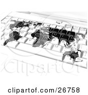 Clipart Illustration Of A Black World Map Merged On A White Laptop Computer Keyboard Symbolizing International Business Or Travel Booking Online by KJ Pargeter