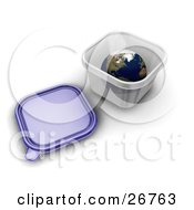 Clipart Illustration Of The World Inside A Tupperware Container The Lid Resting To The Side by KJ Pargeter