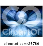 Clipart Illustration Of A Blue Earth Over A Bursting And Reflective Blue And Black Background