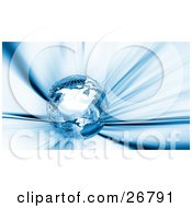 Clipart Illustration Of A Metal Wire Frame Globe Flying Down A Vortex Of Blue And White Light