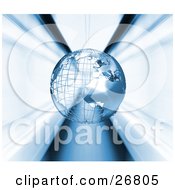 Clipart Illustration Of A Metal Wire Frame Earth Globe Rushing Through A Vortex Of Blue And White Light