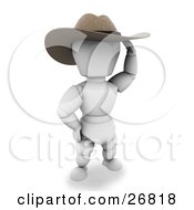 Poster, Art Print Of Western Cowboy White Character Wearing A Stetson Hat And Shielding His Eyes