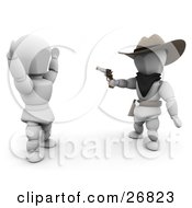 Clipart Illustration Of A Western Cowboy Outlaw White Character Pointing A Gun At Someone