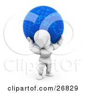 Poster, Art Print Of White Character Carrying A Heavy Blue Globe On His Back