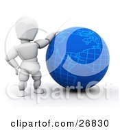 Poster, Art Print Of White Character Resting His Arm On A Blue Globe