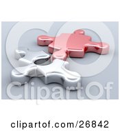 Clipart Illustration Of Red And Silver Jigsaw Puzzle Pieces Resting Beside Each Other