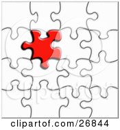 Clipart Illustration Of A Red Jigsaw Puzzle Piece Standing Out From White Pieces
