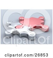 Clipart Illustration Of Red And Silver Jigsaw Puzzle Pieces Connected by KJ Pargeter