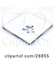 Clipart Illustration Of An Incomplete White Jigsaw Puzzle Game With One Missing Piece