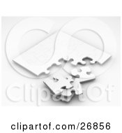Clipart Illustration Of A Stack Of Pieces Resting B An Incomplete White Jigsaw Puzzle Game