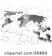 Clipart Illustration Of A Final Australia Piece Of A Gray And White World Map Jigsaw Puzzle Sliding Into Its Space