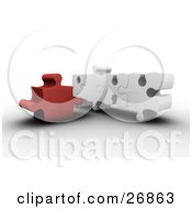 Clipart Illustration Of A Red Jigzaw Puzzle Pieces Standing Beside Four Connected White Pieces Symbolizing Incompatibility by KJ Pargeter