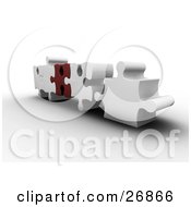 Clipart Illustration Of Four White And One Red Jigzaw Puzzle Pieces Connected Together