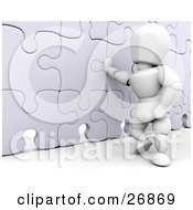 Poster, Art Print Of White Character Leaning Against A Competed Jigsaw Puzzle Wall