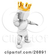 Poster, Art Print Of King White Character Wearing A Golden Crown And Cupping His Ear