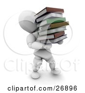 White Character Carrying A Heavy Stack Of School Or Library Books