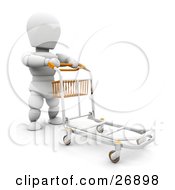 Clipart Illustration Of A White Character Pushing A Luggage Trolley Towards Baggage Claim In An Airport