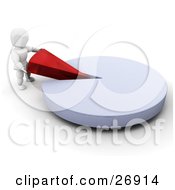 Clipart Illustration Of A White Character Inserting A Red Piece Of A Pie Chart Into The Remaining Blue Part by KJ Pargeter