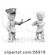 Clipart Illustration Of A White Character Police Officer Holding A Monadnock Control Baton And Standing By A Handcuffed Criminal
