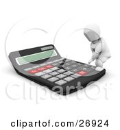 White Character Stepping On A Giant Calculator To Push A Button